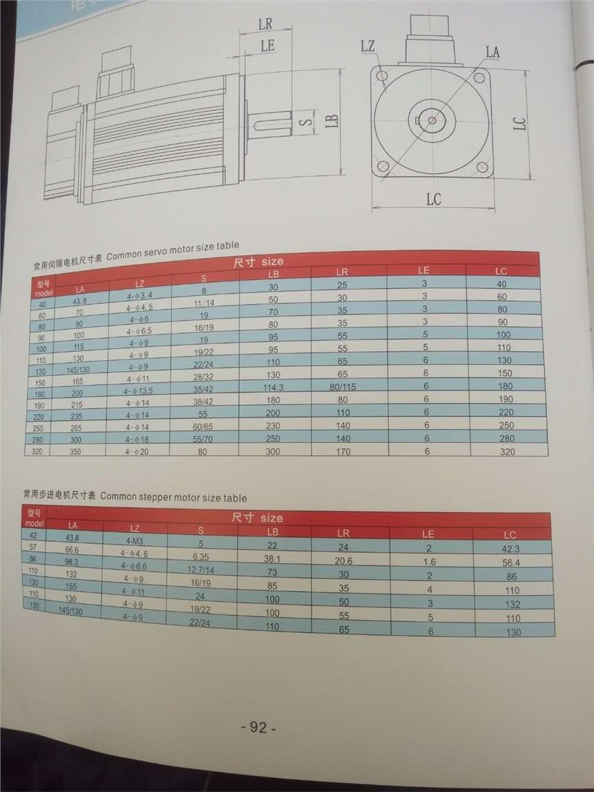 常用伺服電機步進(jìn)電機尺寸圖
